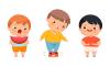 Happy overweight kids doing different activities set cartoon vector illustration isolated on white background